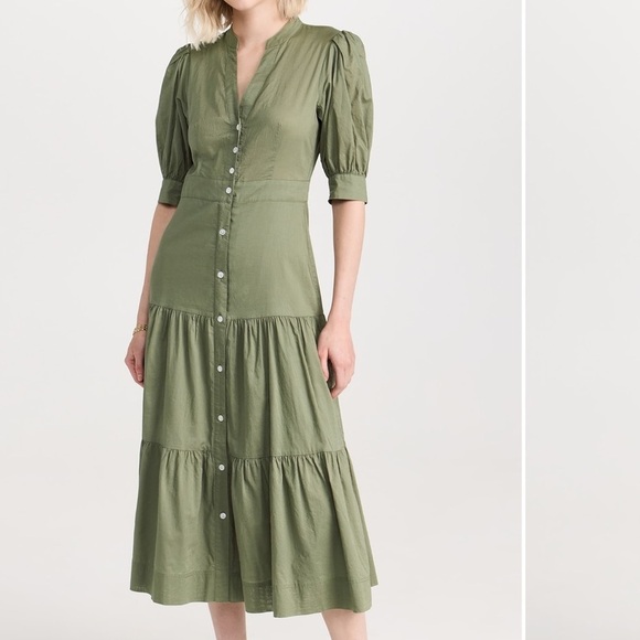 Veronica Beard Dresses & Skirts - Veronica Beard Jeans Womens Green Houghton Tiered cotton midi dress S